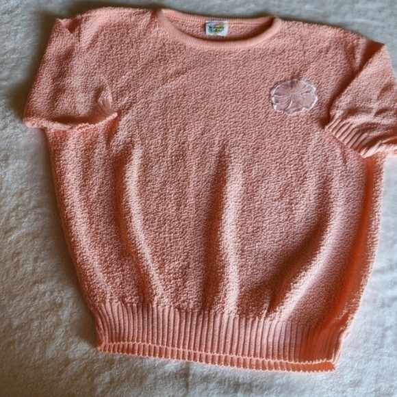 Vintage Peach Embroidered Flower Short‎ Sleeve Sweater - Picture 1 of 16